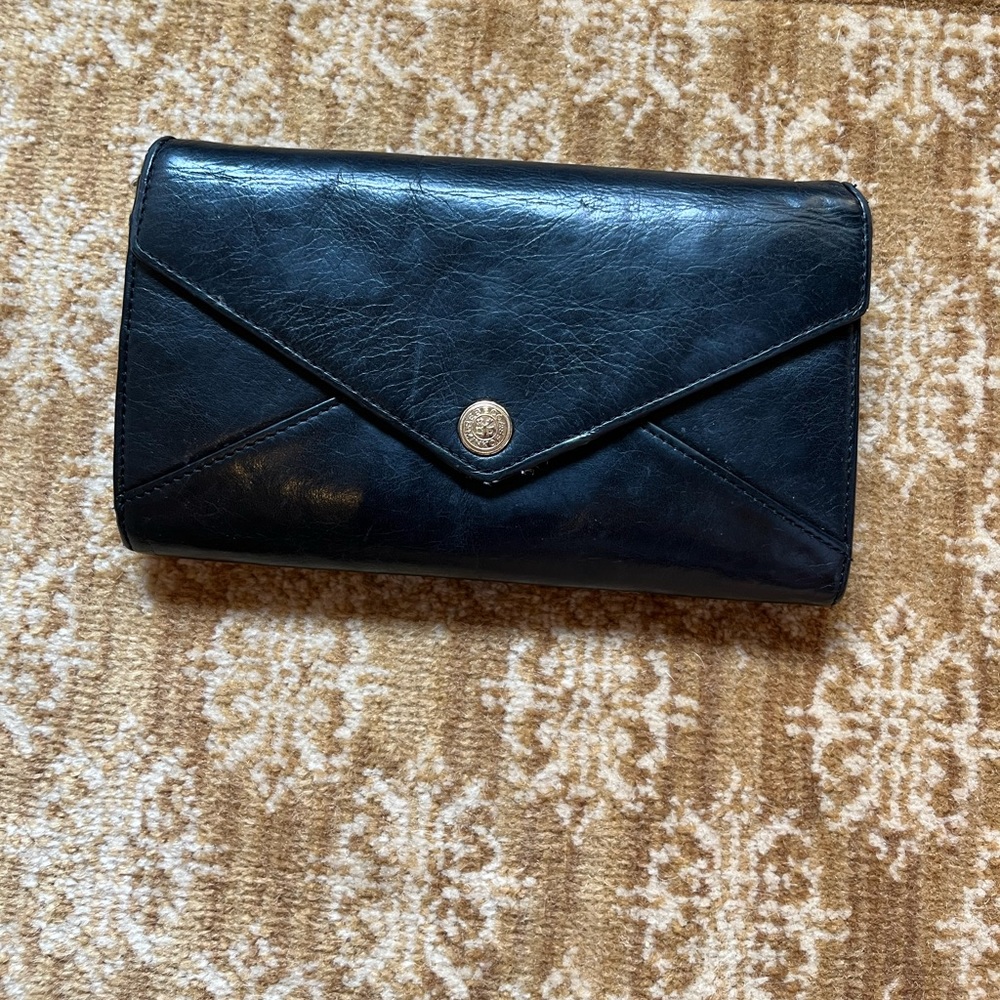 Rebecca Minkoff Black Leather Envelope Wallet Clutch Gold Chain Crossbody Strap